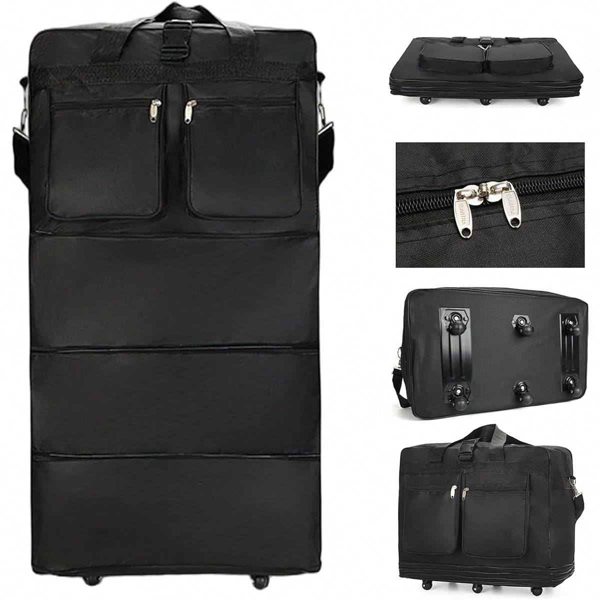 Zwarte reistas met wielen, uit - Foldable Rolling Luggage Bag recensie en prijs
